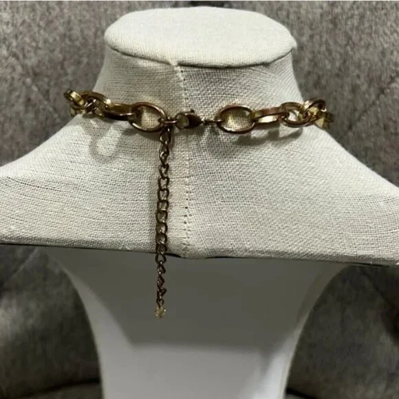 Elegant Bib Style Stone & Teardrop Glass Beaded Bronze Necklace - Picture 5 of 5